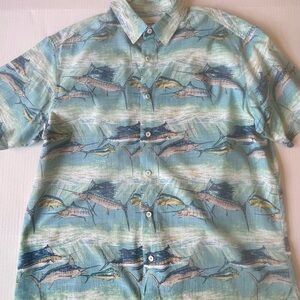 RedHead Sea Life Print Short-Sleeve Button-Down Shirt in Aqua and Navy